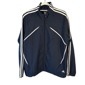 Adidas Men's Dark Navy Blue Windbreaker with White Stripes Size XL Retro
